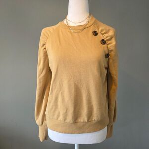 Women's Long Sleeve Gold Butter Yellow Sweatshirt Button Detail. Normal Twee